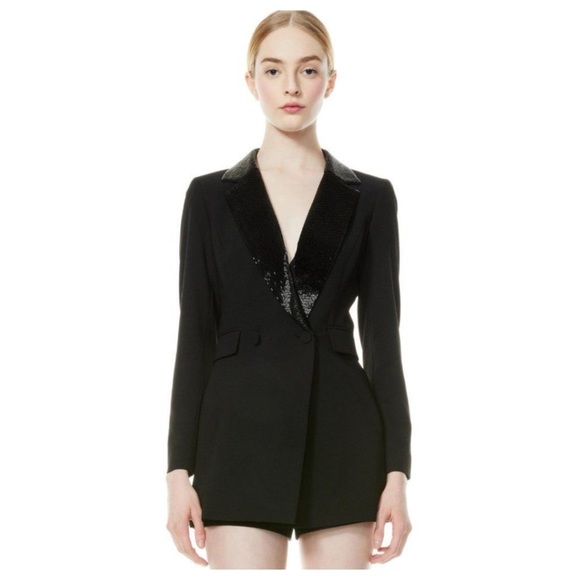 ALICE + OLIVIA Kyrie Beaded Collar Tuxedo Romper - Picture 3 of 11